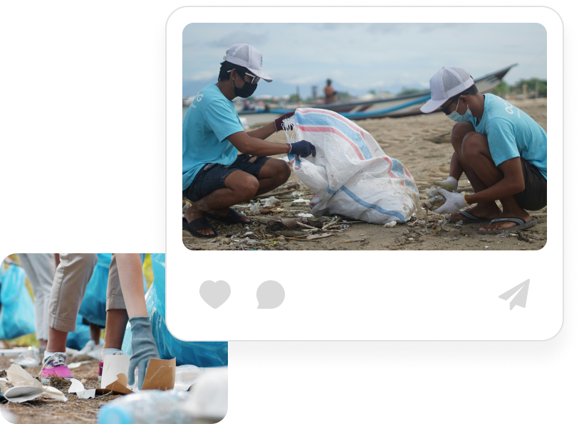 Volunteers cleaning a beach